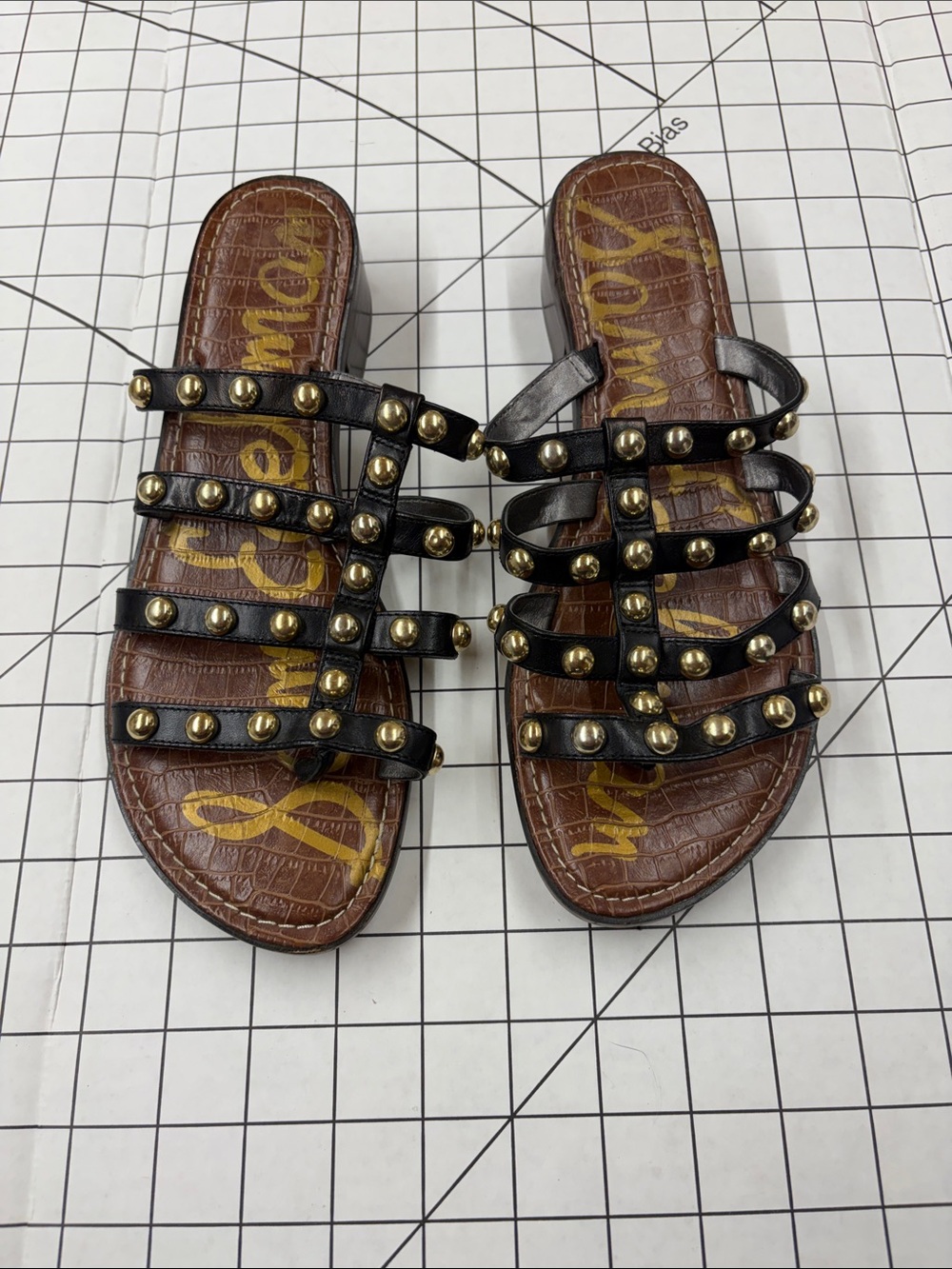 Sam Edelman Juniper Black Studded Strappy Gladiator Slide Sandals Size 9.5
